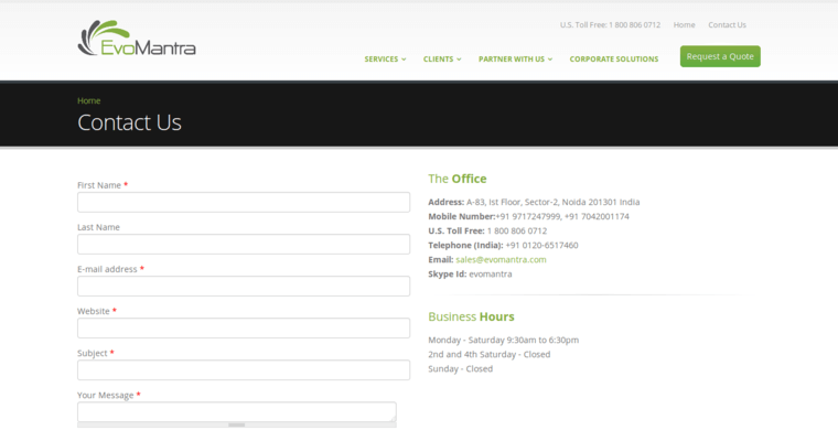 Contact page of #10 Best Yahoo Pay-Per-Click Firm: EvoMantra