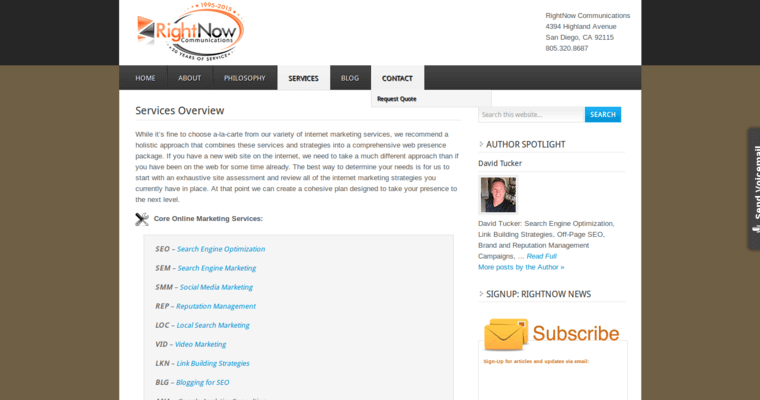 Service page of #4 Top Youtube Pay-Per-Click Business: RightNow Communications