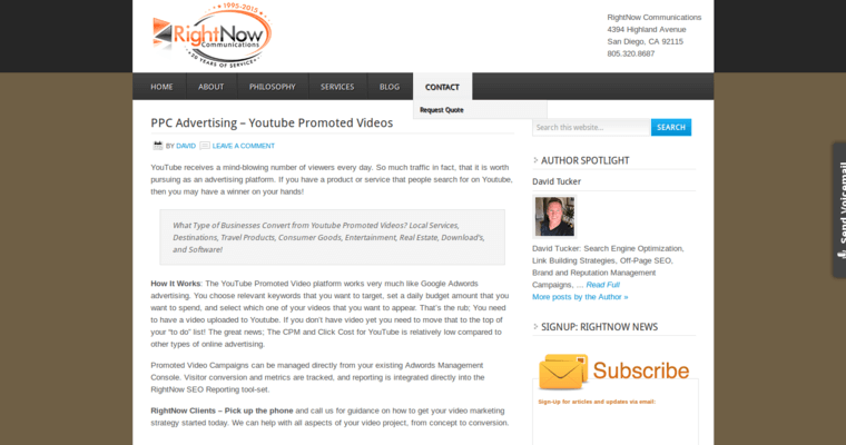 Home page of #4 Best Youtube Pay-Per-Click Agency: RightNow Communications