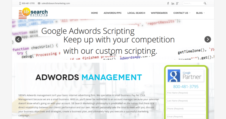 Service page of #9 Top Youtube Pay-Per-Click Firm: SB Search Marketing