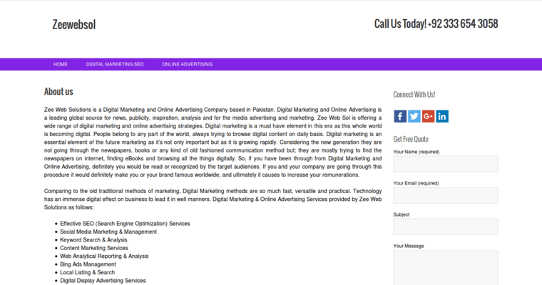 About page of #7 Best Youtube Pay-Per-Click Company: ZeeWebsol