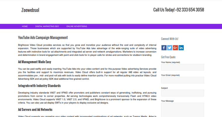 Home page of #8 Best Youtube Pay-Per-Click Firm: ZeeWebsol