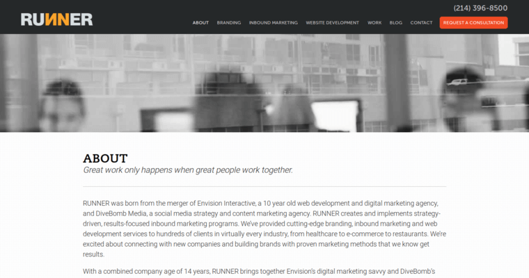 About page of #8 Best Pay Per Click Management Company: Runner Agency