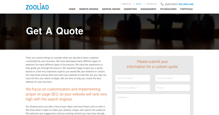 Quote page of #3 Top Facebook Pay-Per-Click Firm: Zooliad