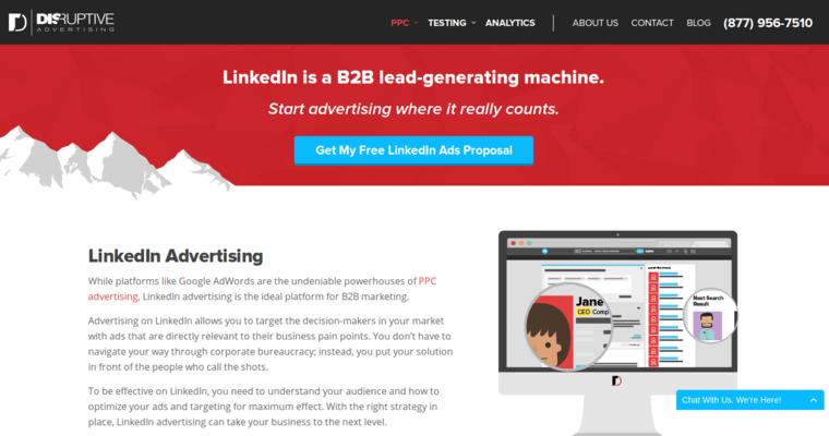 Home page of #10 Leading LinkedIn PPC Firm: Disruptive Advertising