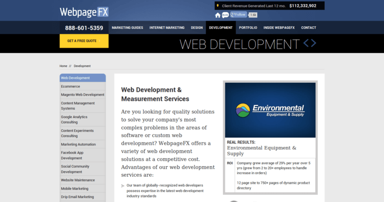 Development page of #6 Top Remarketing PPC Firm: WebpageFX
