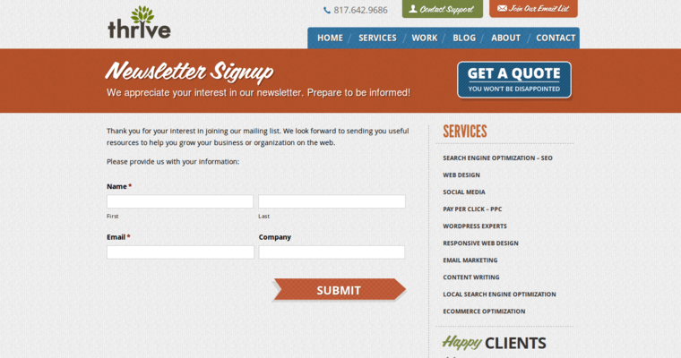 News page of #3 Top Twitter PPC Business: Thrive Web Marketing